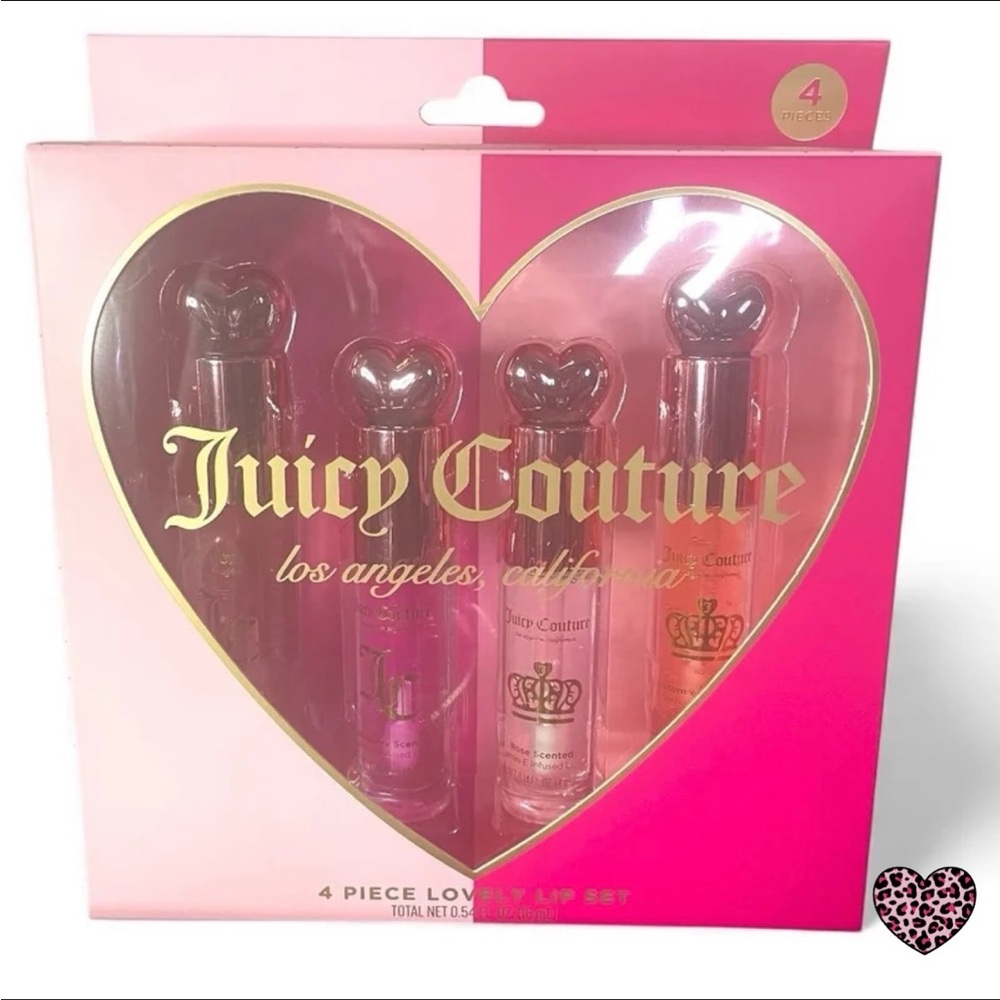 Juicy Couture Lovely Lip Set~ Lip Oil Four Flavors Gloss JC Gift Set Box NEW NIB